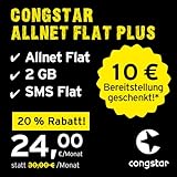 congstar Allnet Flat Plus [SIM, Micro-SIM und Nano-SIM] 24 Monate Laufzeit (24,00 Euro/Monat, 2 GB Datenflat mit max. 21 Mbit/s, Allnet Flat in alle dt. Netze) in bester D-Netz-Qualität