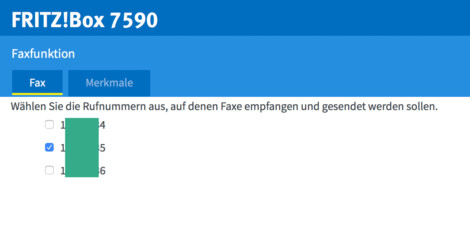 Rufnummern für Faxempfang konfiguriert