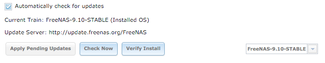 Mise à jour de FreeNAS 9.3 à 9.10 via la sélection d'un nouveau "Train".