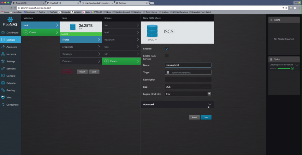 Interface de FreeNAS 10 Beta (Source : FreeNAS Blog) 