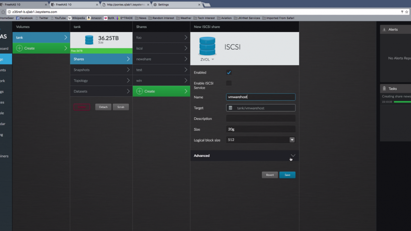 Interface de FreeNAS 10 Beta (Source : FreeNAS Blog)