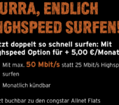 Congstar LTE: bis 50 MBit/s im Telekom-Netz Congstar Highspeed-Option (Quelle: congstar.de)