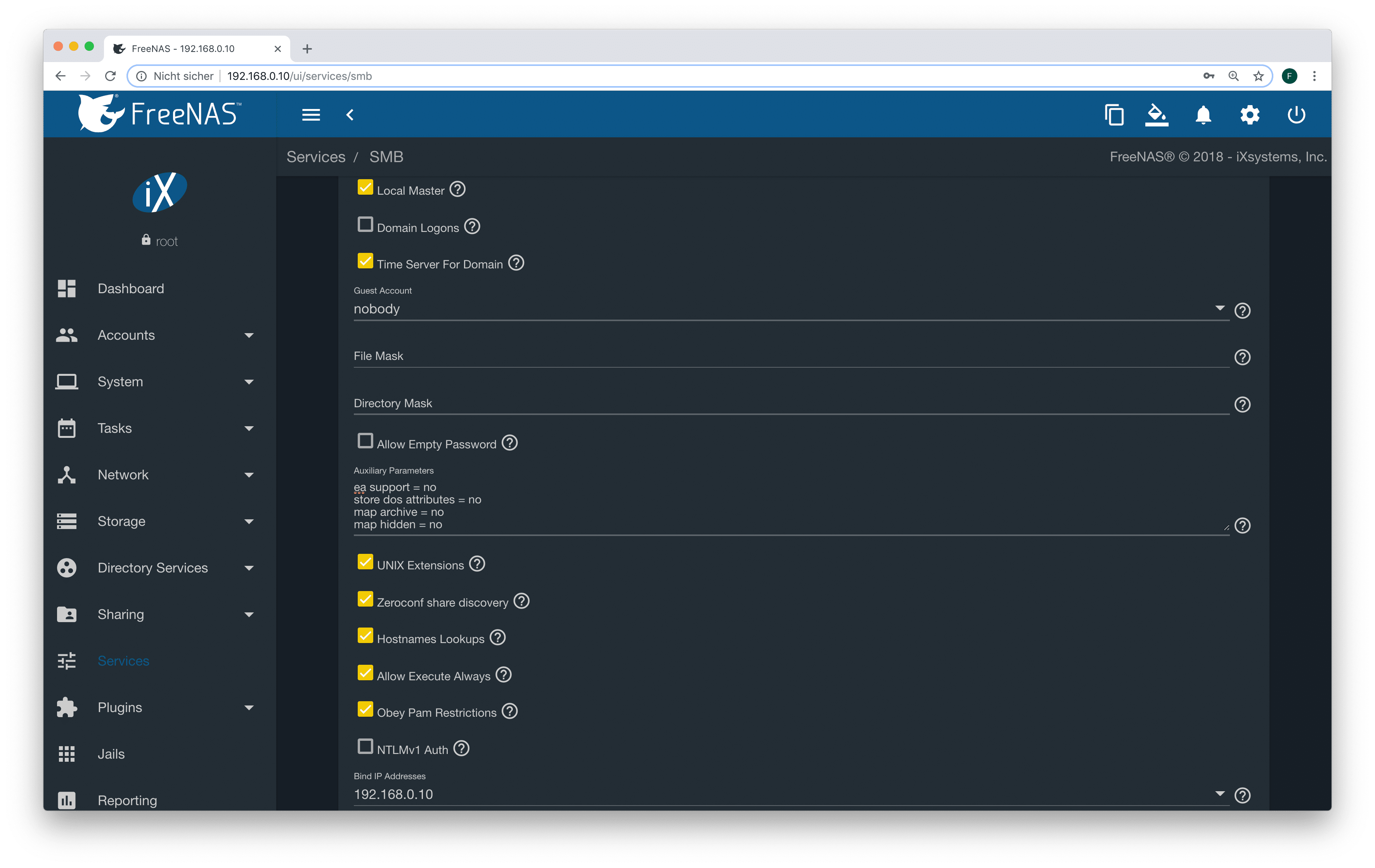 parámetros smb de freenas