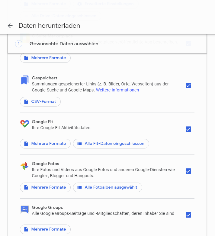 Google Photos Download im Takeout-Tool